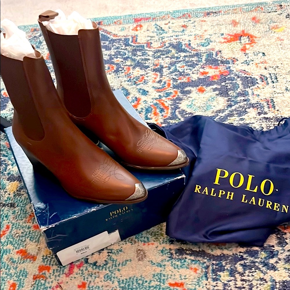 NWOT Polo Ralph Lauren Brown Chelsea Ankle Boots Cowboy Boots Size 9